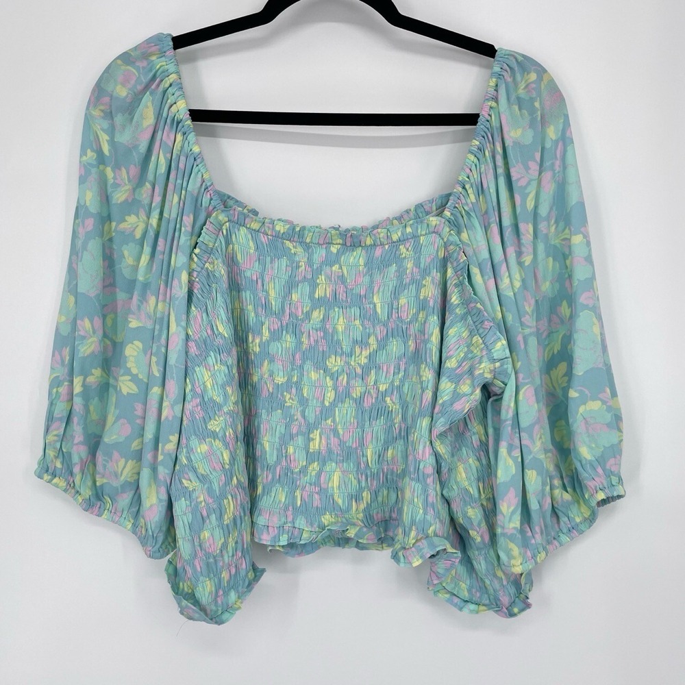 BP Womens Off Shoulder Coquette Fairycore Flutter Sleeve Pastel Floral Blouse 3X - Picture 4 of 8